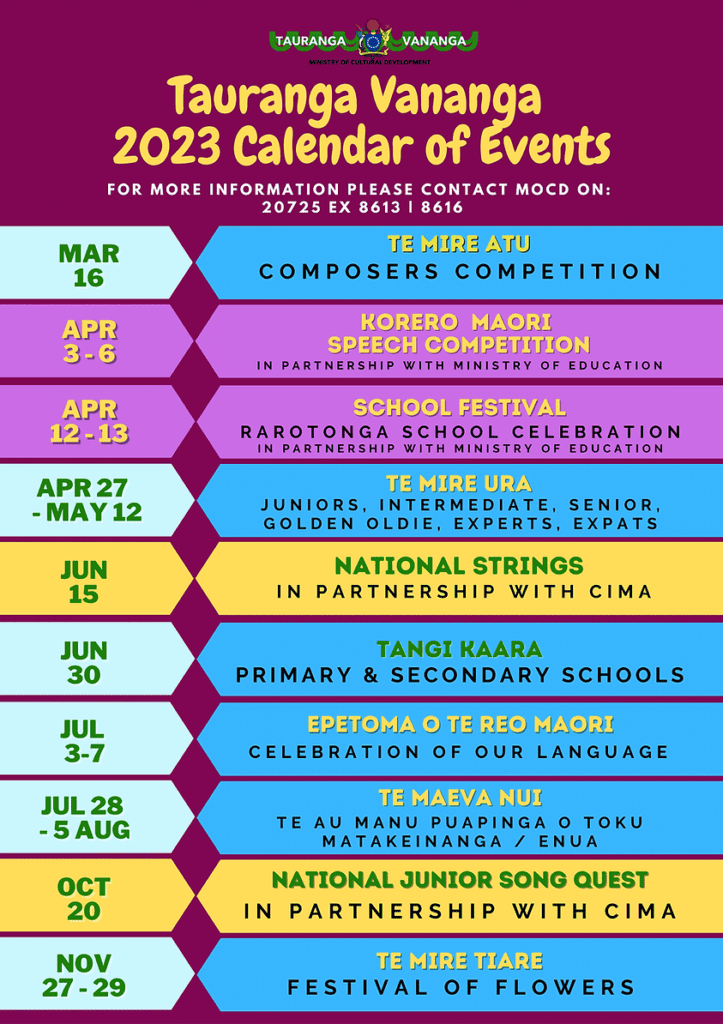 2023 Event Calendar Cook Islands Ministry of Cultural Development